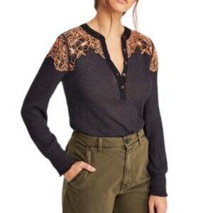 Free People Easy Breezy Henley Black Top Size Medium